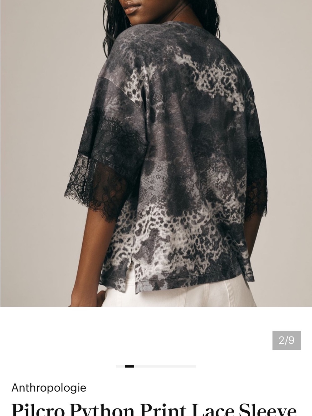 Anthropologie Short Sleeve Lace-Trim Python Print Tee in Black and Gray